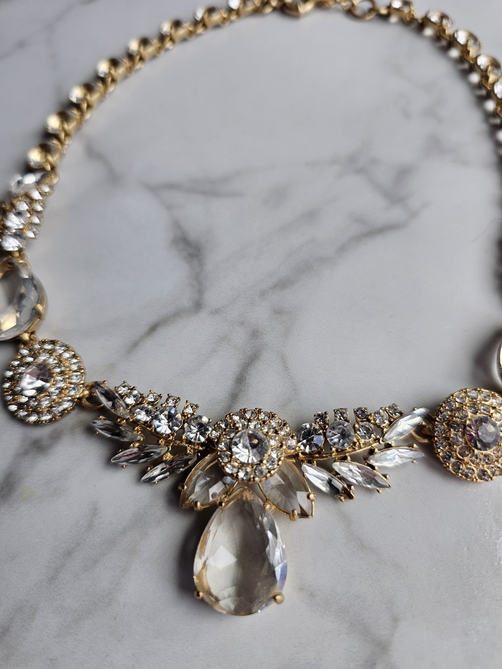 J.Crew Crystal Leaves Statement Necklace Gold Tone NWOT